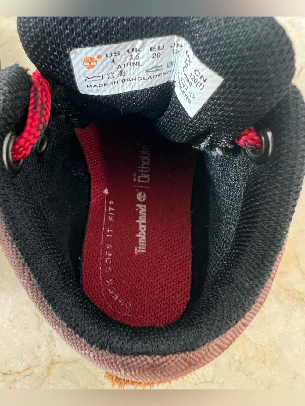 Timberland Toddler Kids Brown Suede Dark Brown Hiking Boots Red Laces Size 4